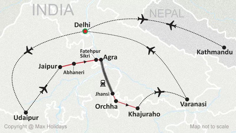 India and Nepal Tour Map