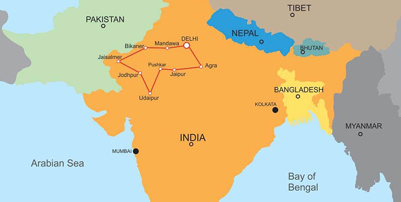 Kashmir with Taj Tour Map