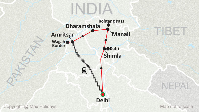 Himachal tour with Amritsar Map