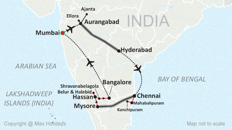 South India Family Tour map