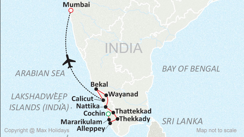Beautiful Kerala Tour Map