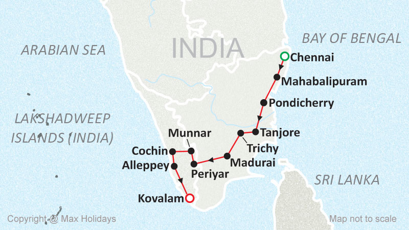 Tamil Nadu with Kerala Tour Map