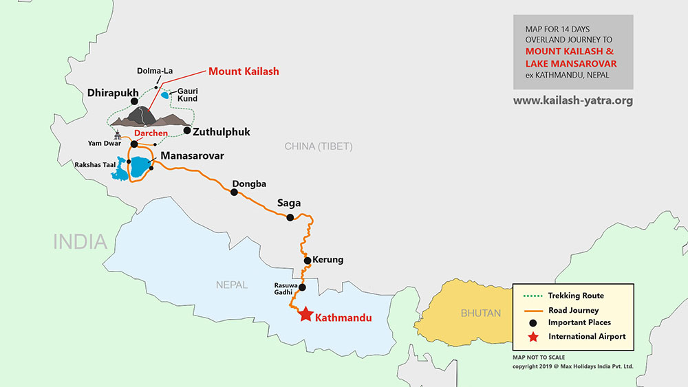 Kailash Mansarovar Overland Tour from Kathmandu map