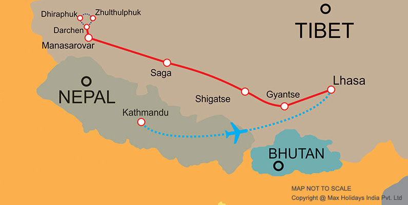 Kailash Overland Tour from Lhasa Map
