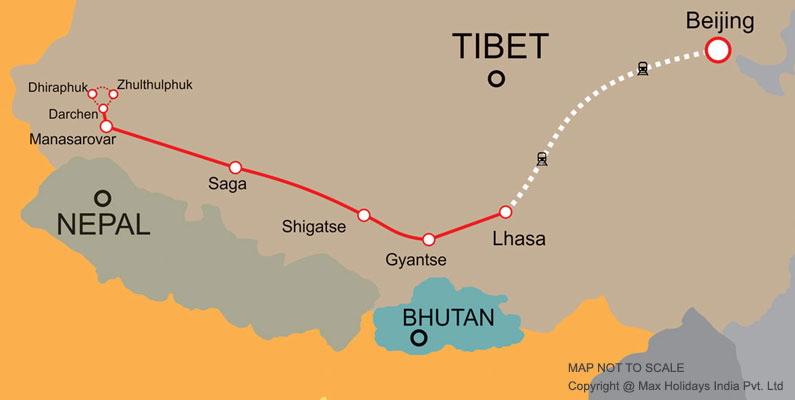 Beijing Lhasa Kailash Tour Package Map